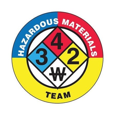 ACCUFORM Hard Hat Sticker, 214 in Length, 214 in Width, HAZARDOUS MATERIALS TEAM Legend, Adhesive Vinyl LHTL130